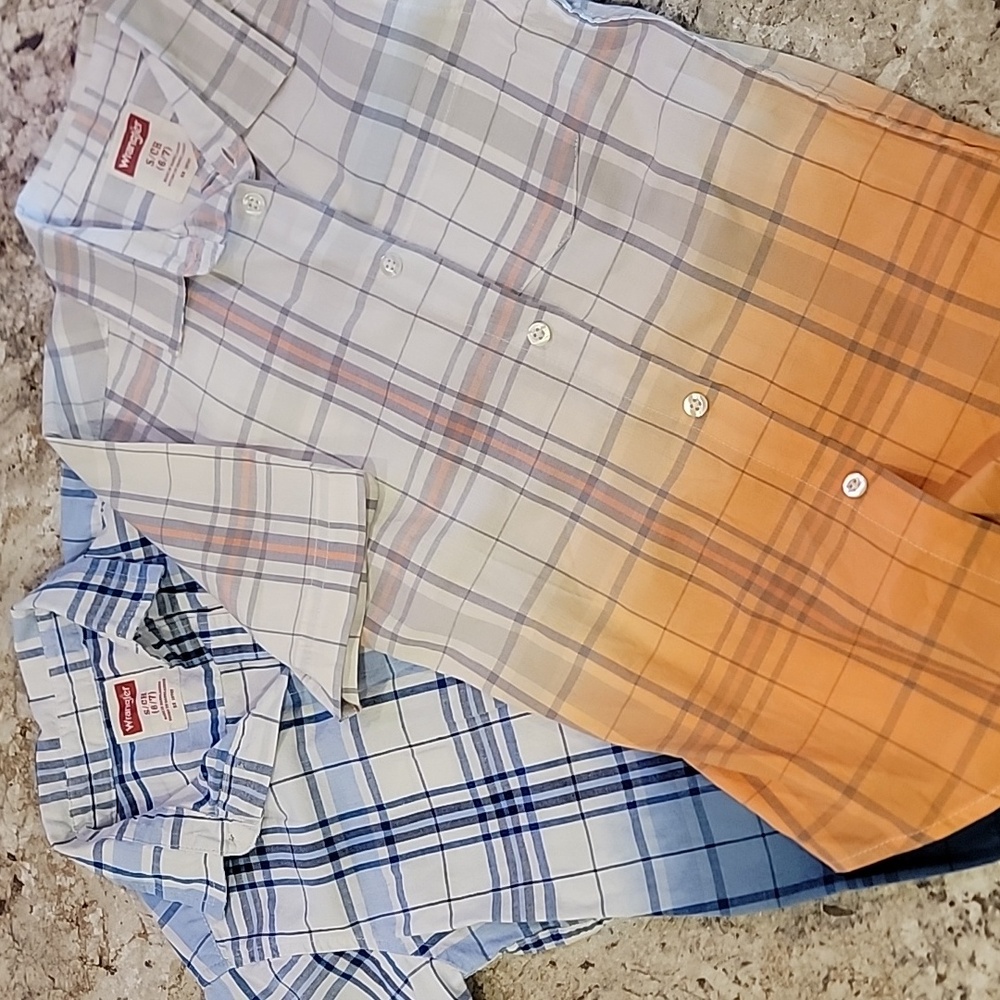 Wrangler Men's Casual Plaid Shirts - Blue and Orange